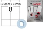 Scatola 100 fogli Etichette 105x74 adesive bianche universali, 105x74 mm senza margini, DIN A4, stampabili con tecnologia laser ink-jet, anche per fotocopiatrici