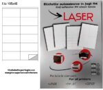 Scatola 100 fogli Etichette 105x48 adesive bianche universali, 105x48 mm con margini, DIN A4, stampabili con tecnologia laser ink-jet, anche per fotocopiatrici